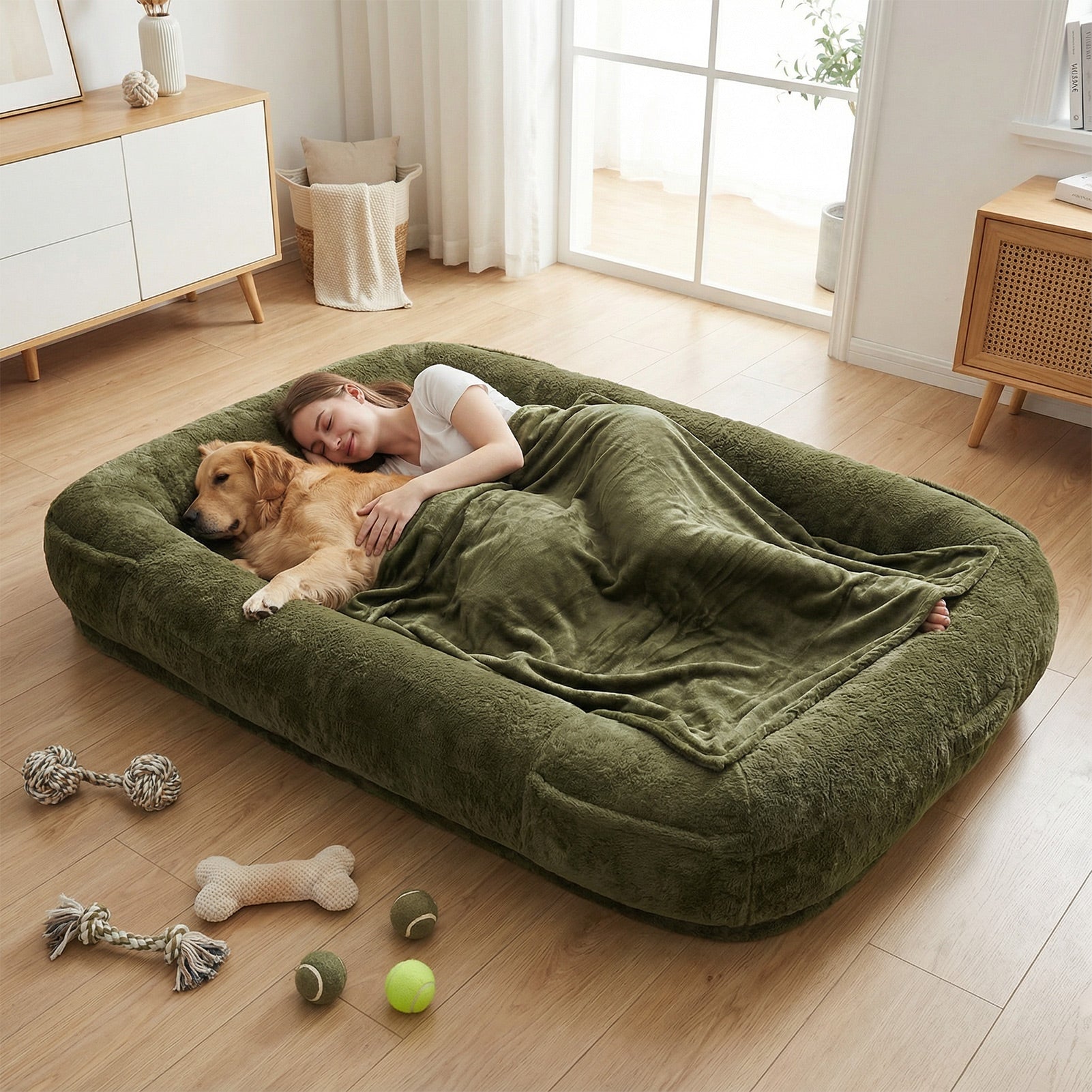 Extra Large Human Dog Bed 71x47x12in with Soft Blanket and Storage — view 5