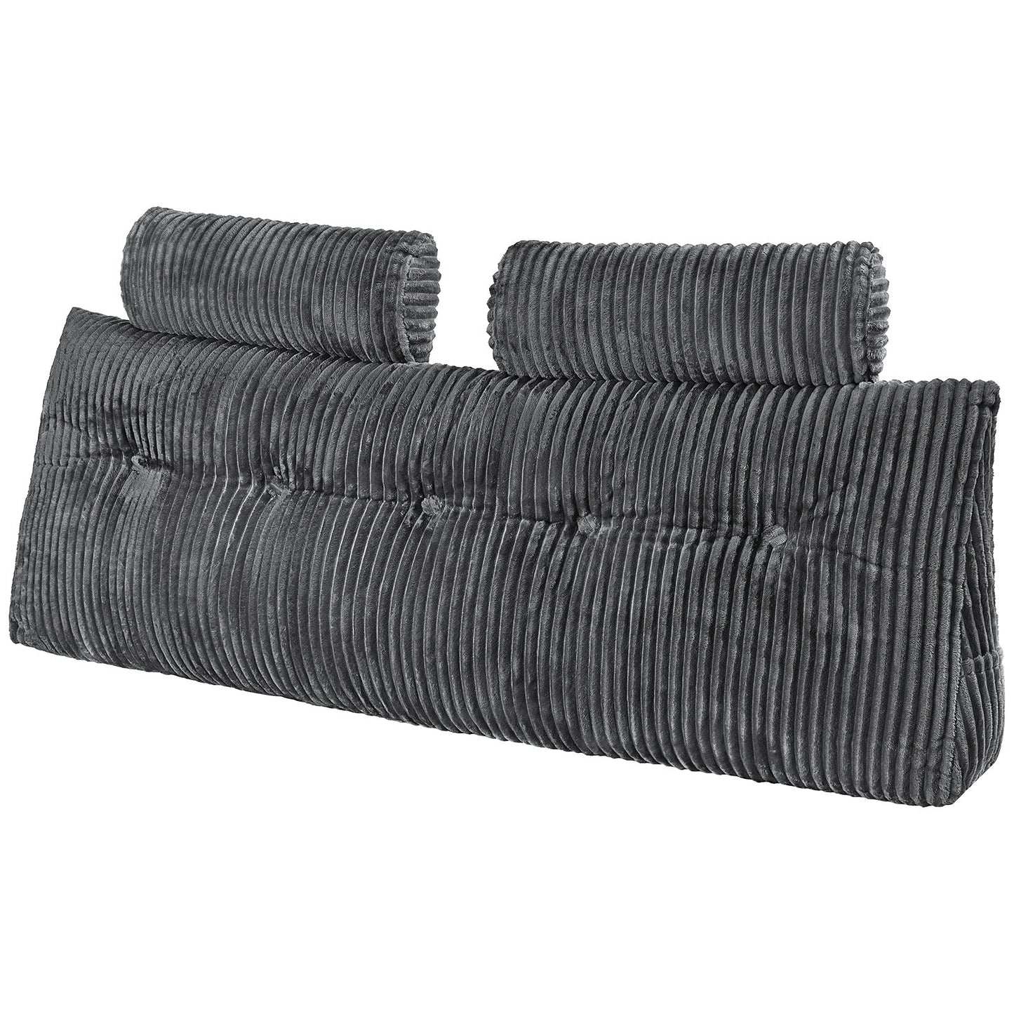 Queen Size Wedge Headboard Pillow with Storage Pockets and Detachable Headrests - Grey Velvet — view 5