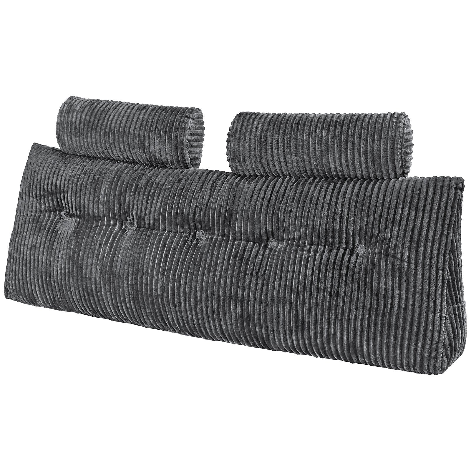 Queen Size Wedge Headboard Pillow with Storage Pockets and Detachable Headrests - Grey Velvet — view 5