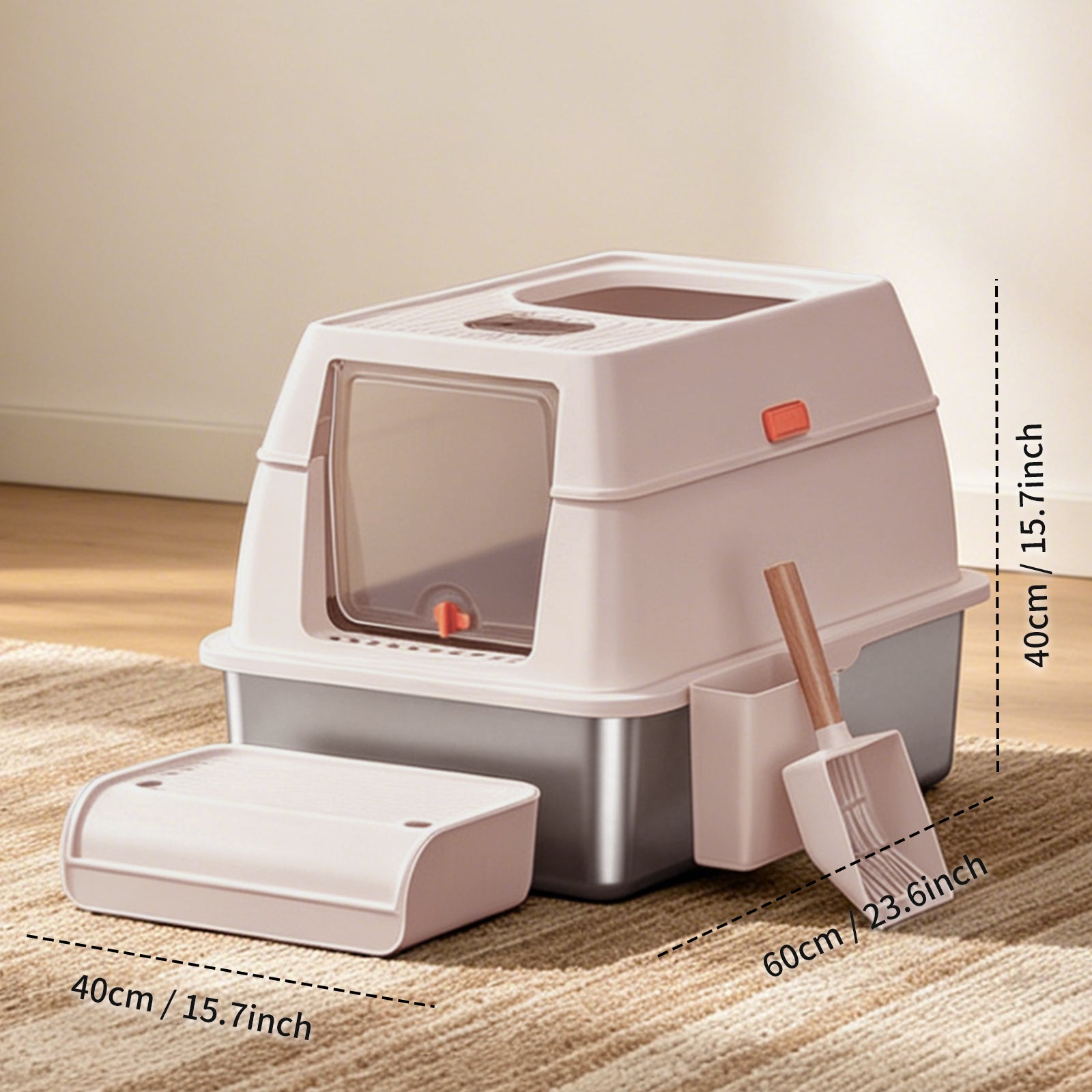 Dual Entry Stainless Steel Cat Litter Box with Scoop & Pedal — view 4