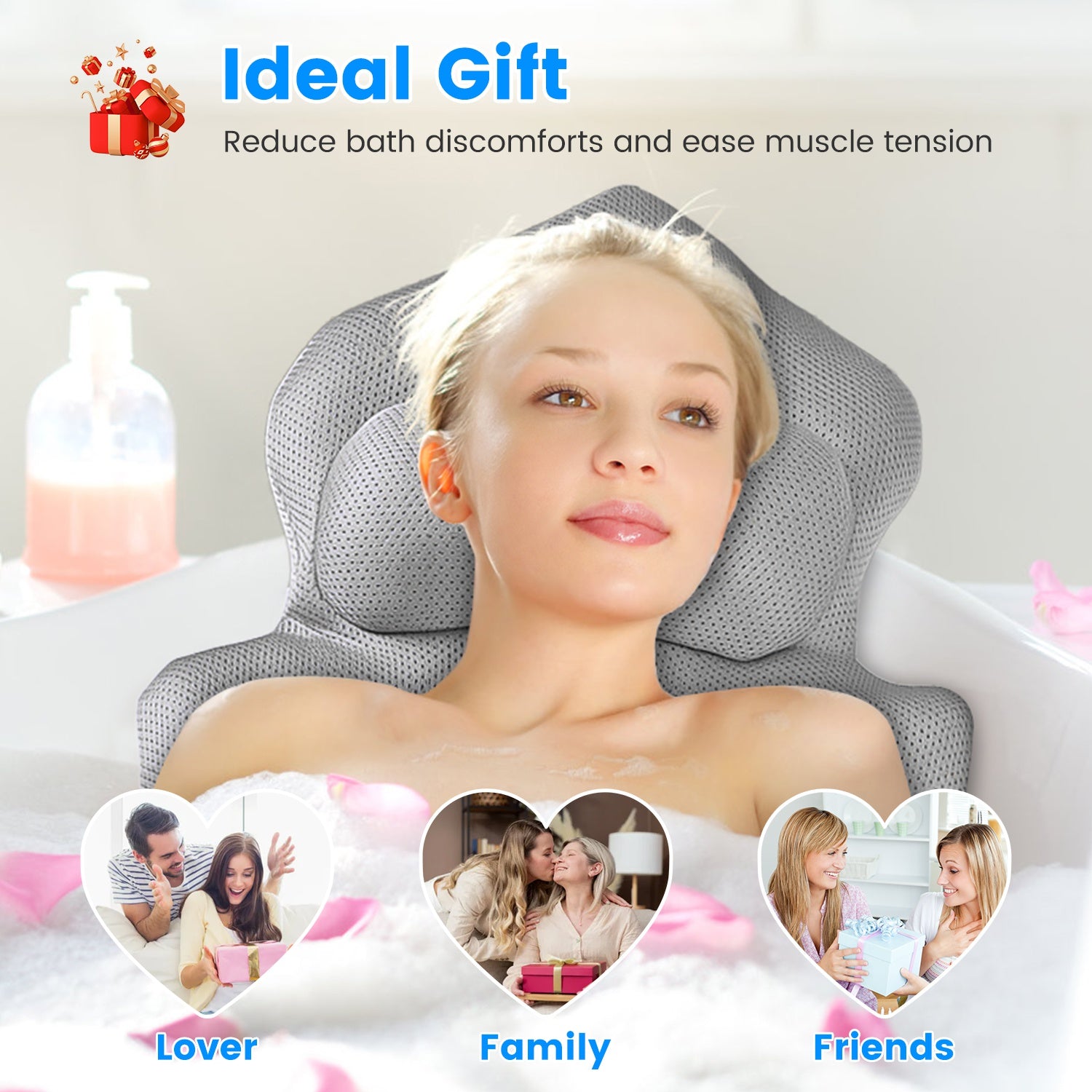 Full Body Bath Pillow with Headrest & Lumbar Support - 4D Honeycomb Mesh Cushion