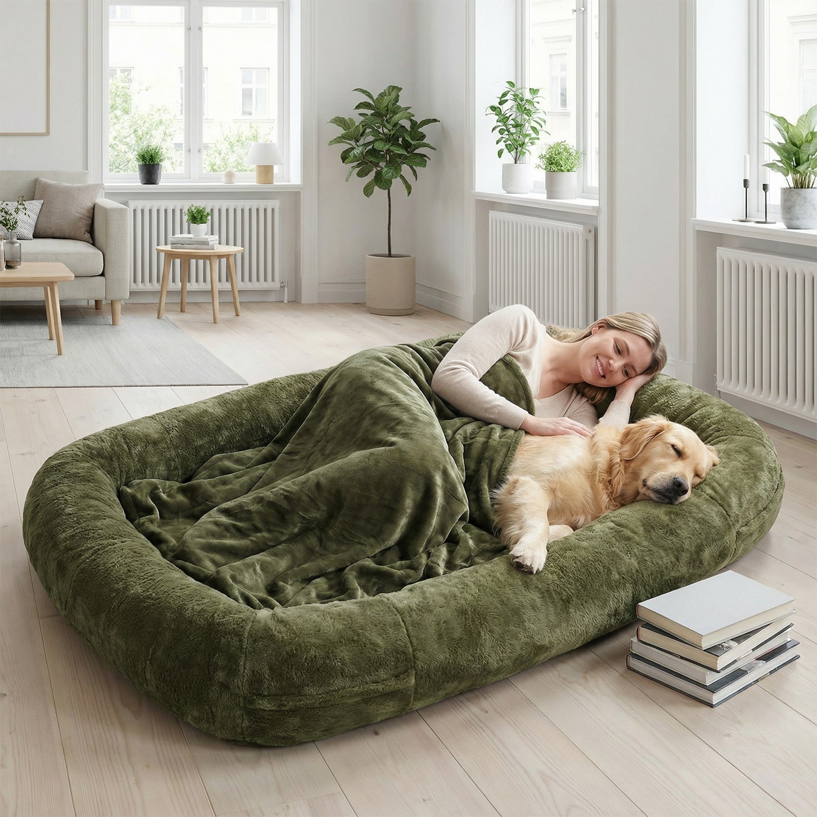 Extra Large Human Dog Bed 71x47x12in with Soft Blanket and Storage — view 2