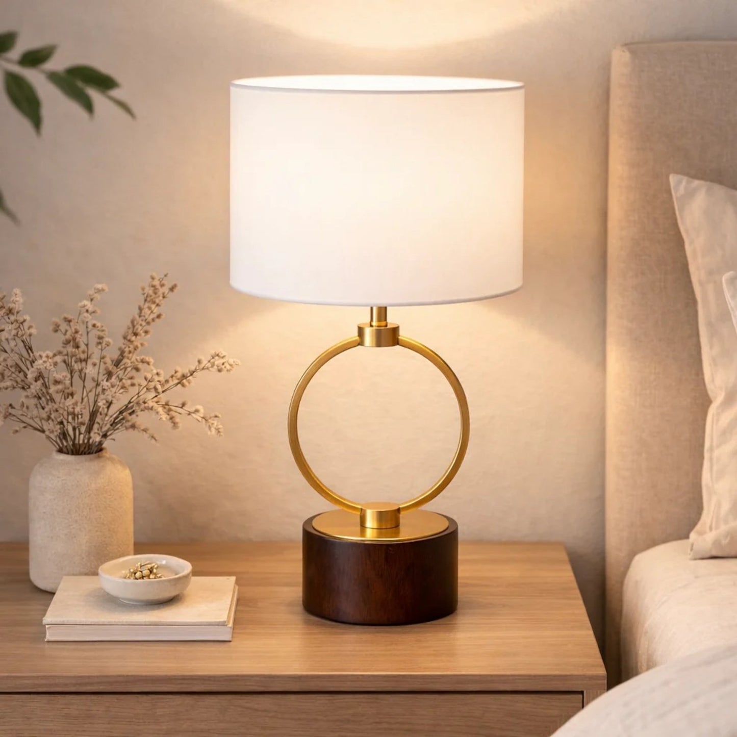 Grid Metal Circular Bedside Lamp - White