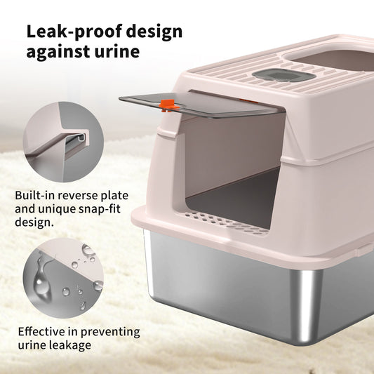 Dual Entry Stainless Steel Cat Litter Box with Scoop & Pedal