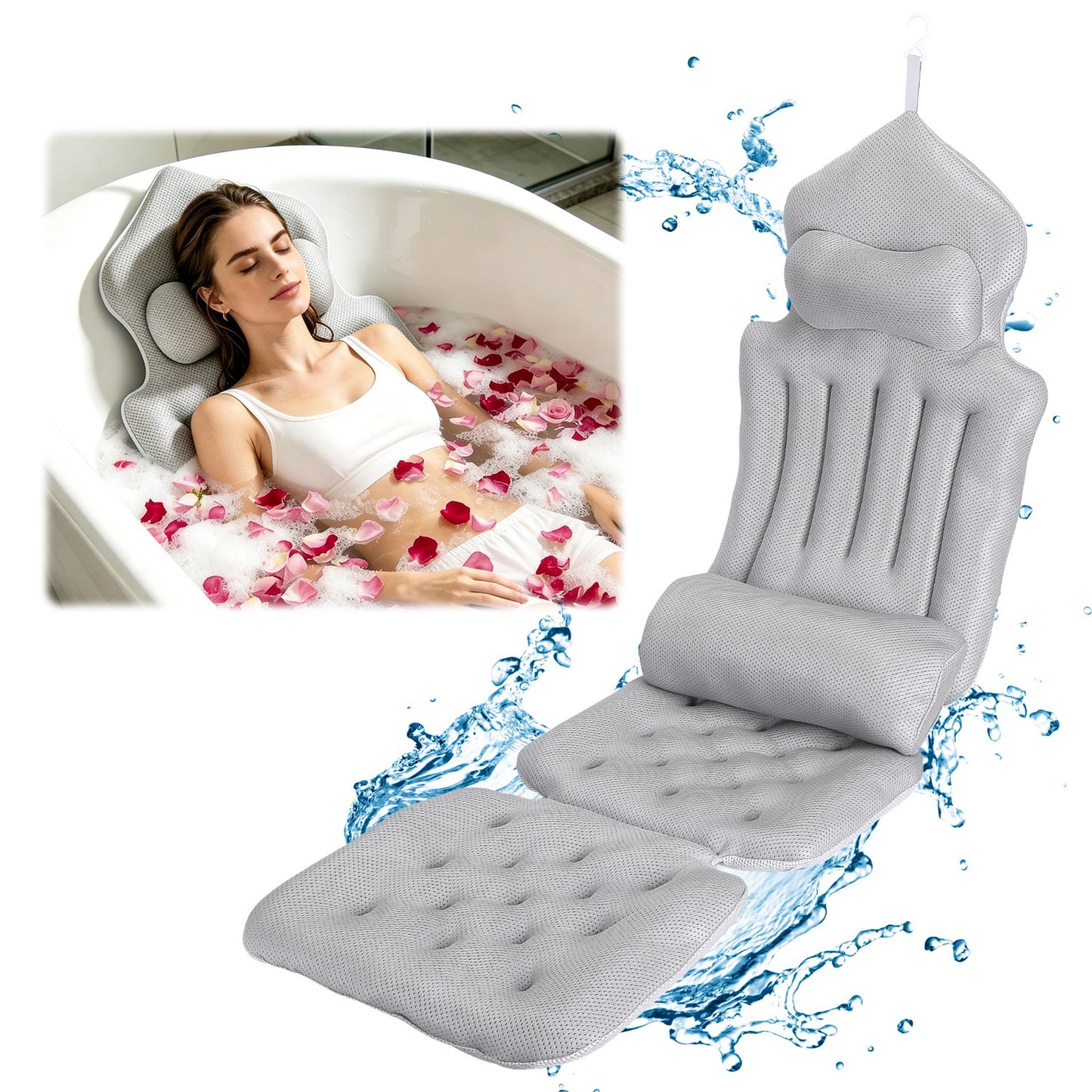 Full Body Bath Pillow with Headrest & Lumbar Support - 4D Honeycomb Mesh Cushion — view 4