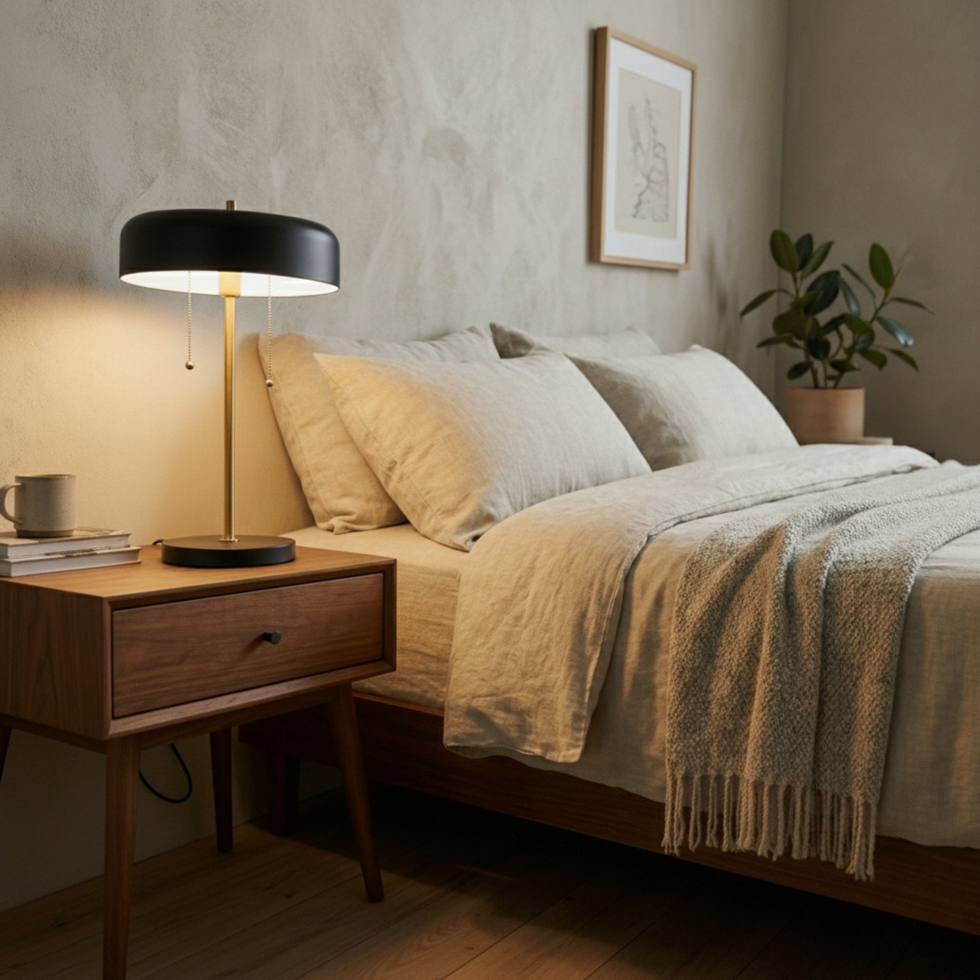 Drum Shade Bedside Lamp - Black & White — view 3