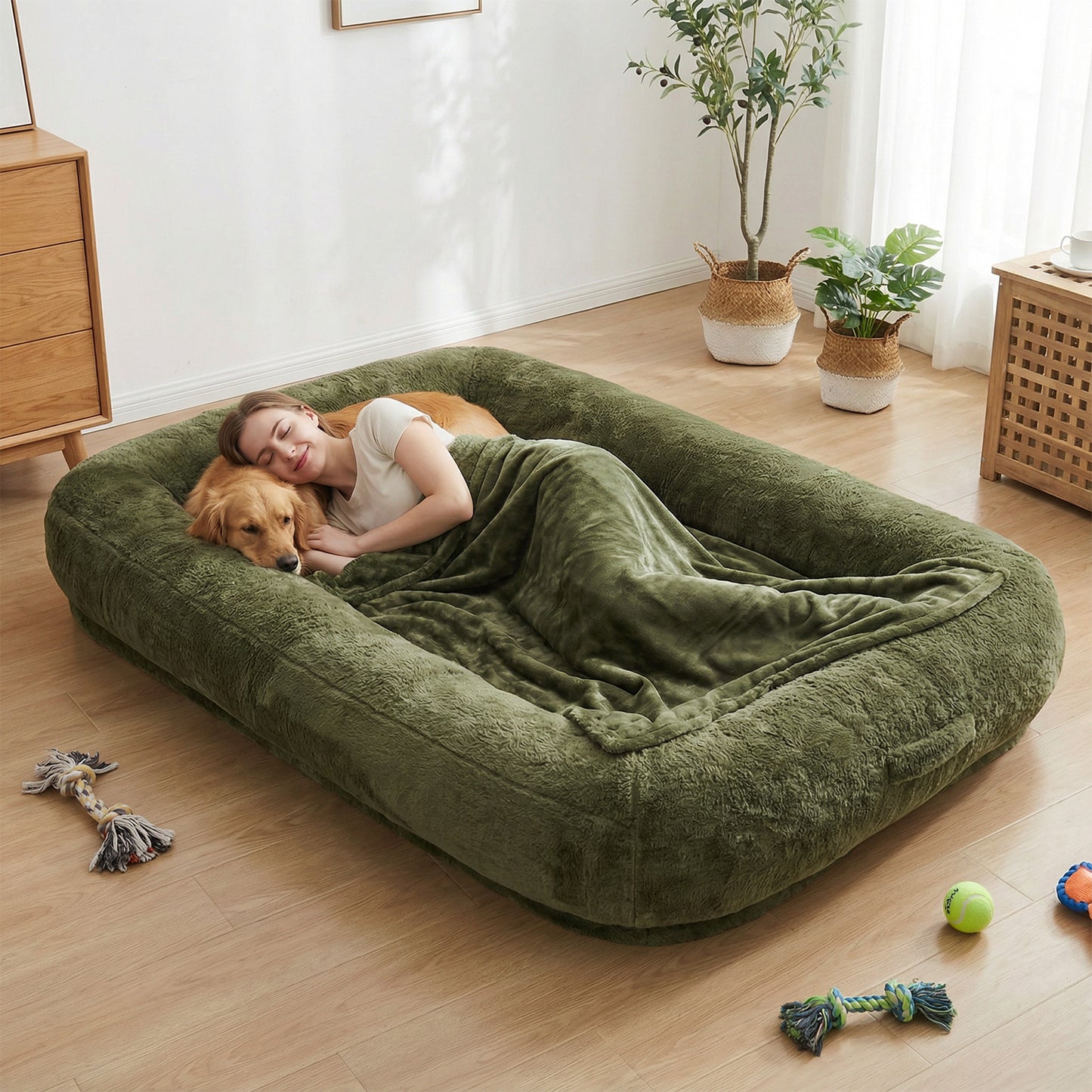 Extra Large Human Dog Bed 71x47x12in with Soft Blanket and Storage — view 3