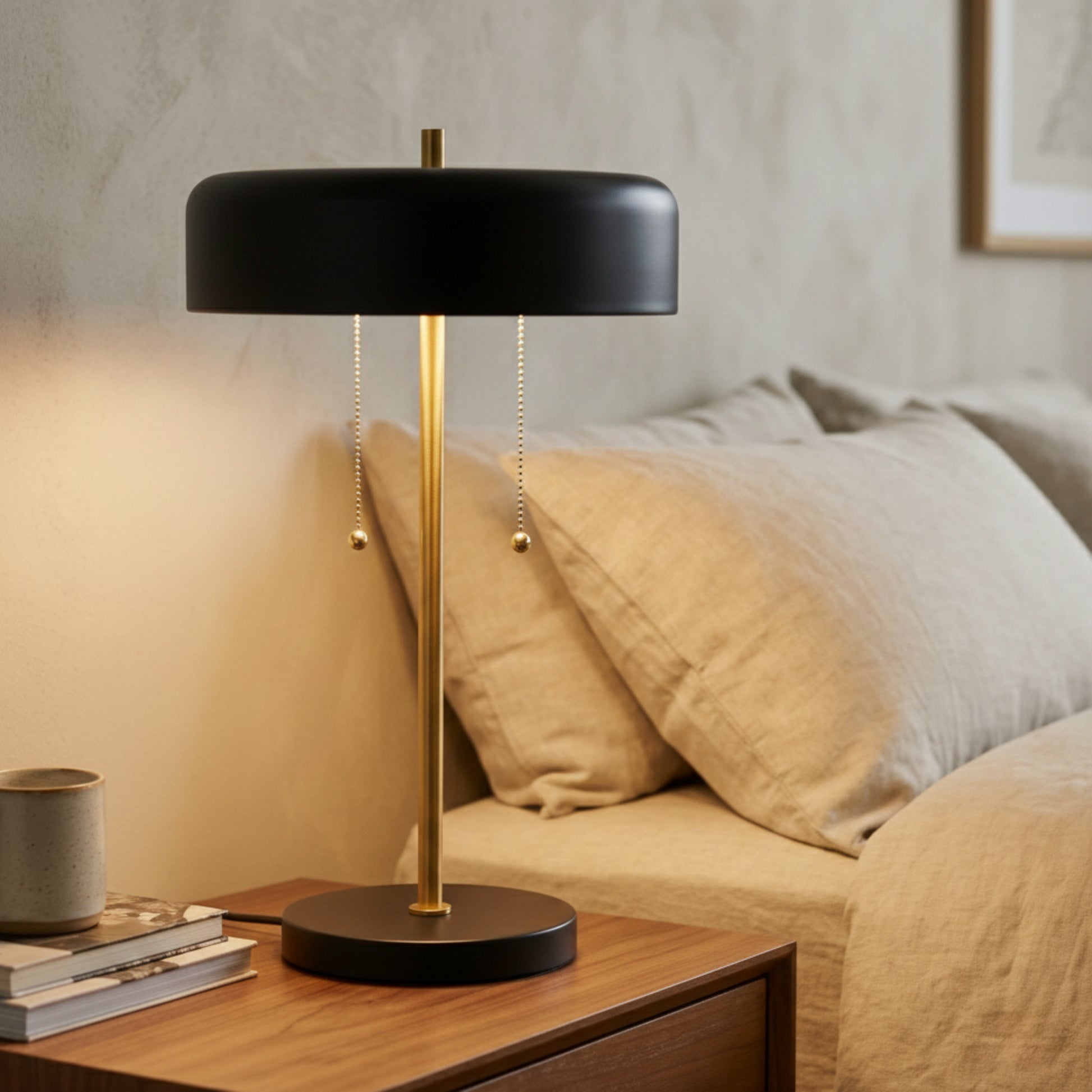 Drum Shade Bedside Lamp - Black & White — view 4