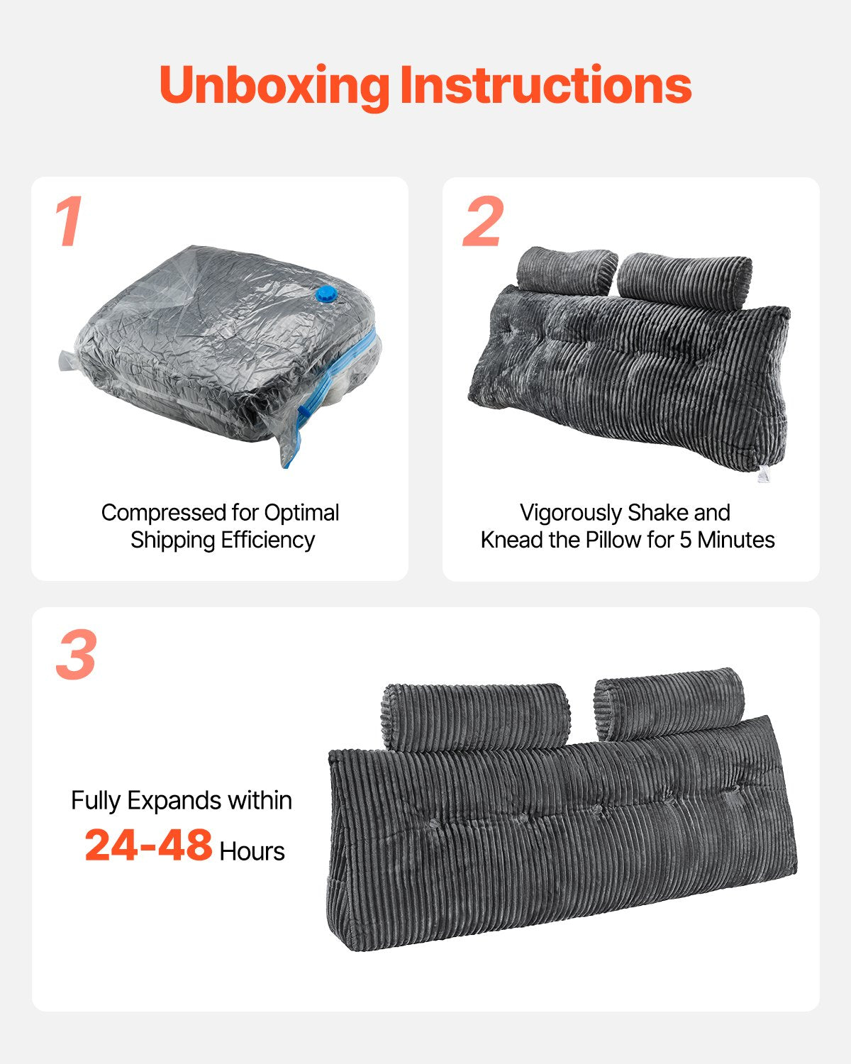 Queen Size Wedge Headboard Pillow with Storage Pockets and Detachable Headrests - Grey Velvet — view 3