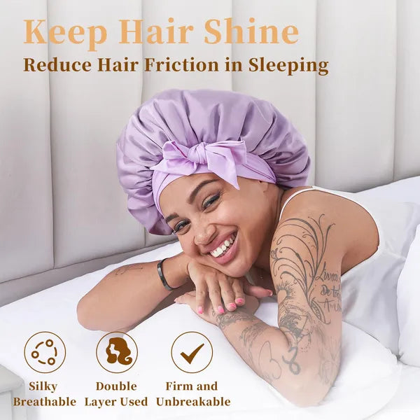 Silk Satin Bonnet for Sleeping - Rose Red — view 4