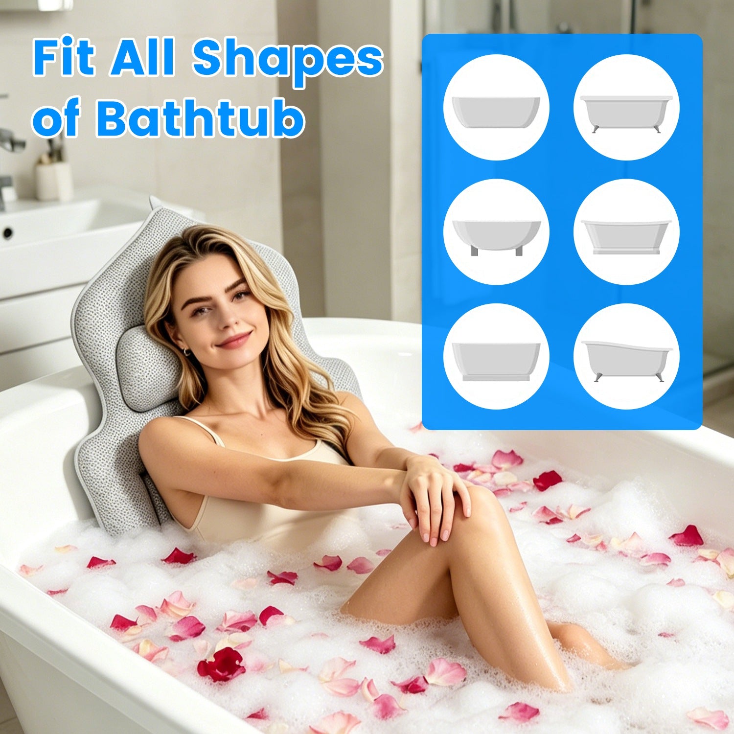 Full Body Bath Pillow with Headrest & Lumbar Support - 4D Honeycomb Mesh Cushion — view 8