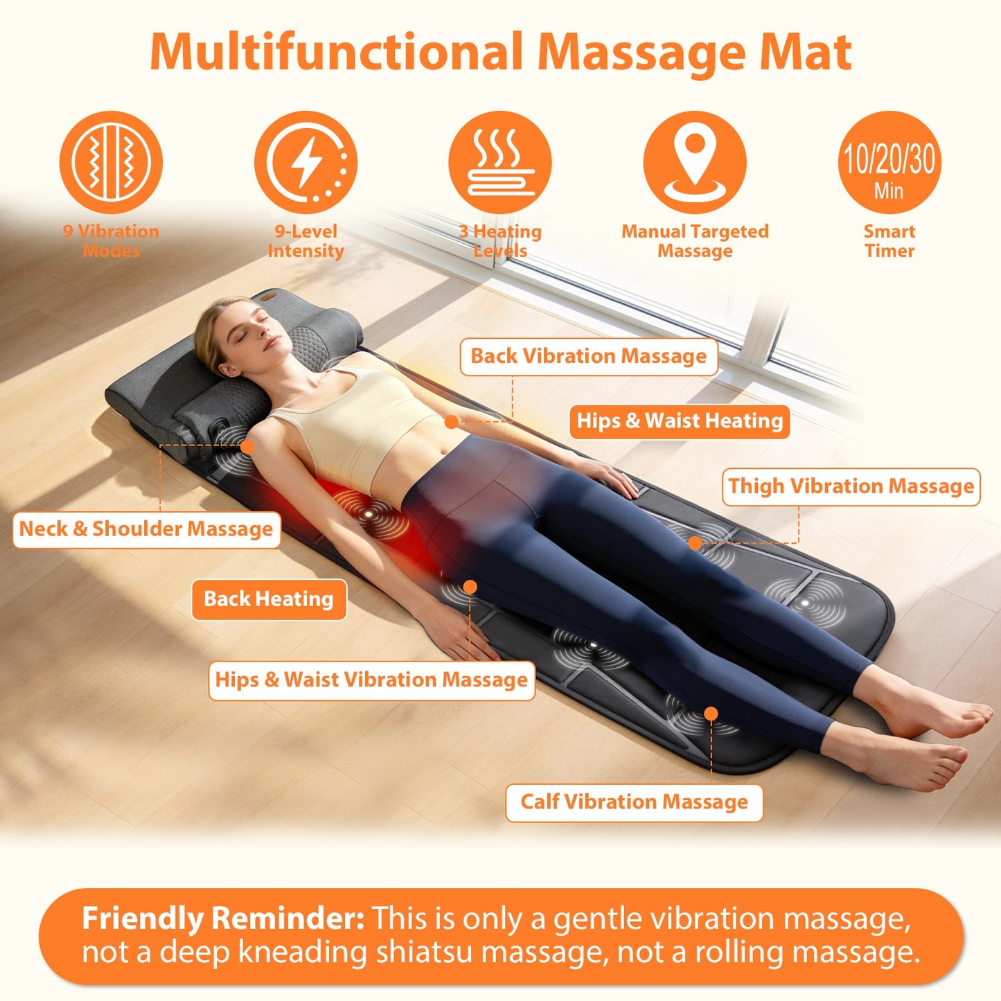 Full Body Vibration Massage Mat with Heat - 10 Motors, 9 Modes & 3 Heating Levels