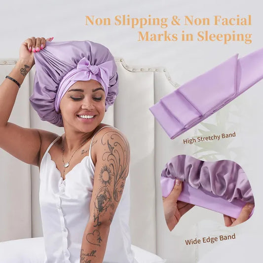 Silk Satin Bonnet for Sleeping - Rose Red — view 2