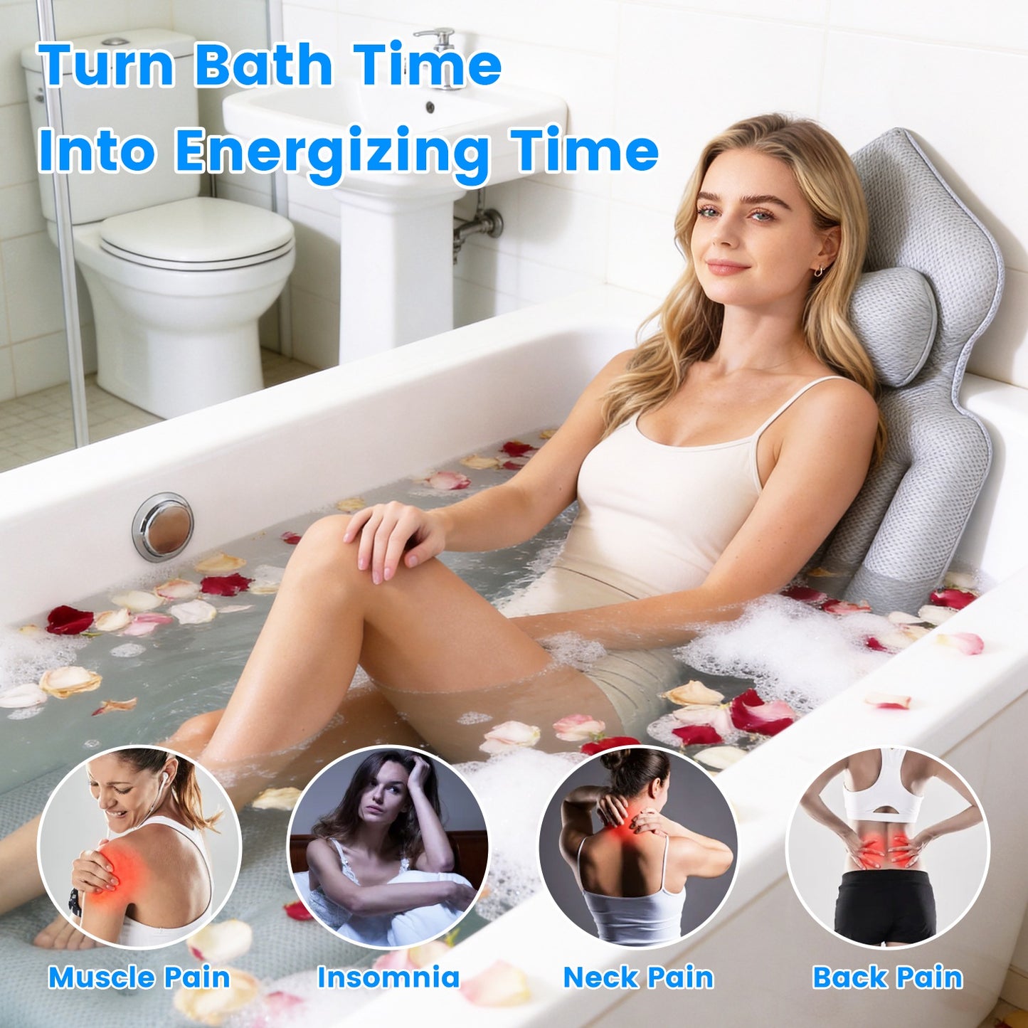 Full Body Bath Pillow with Headrest & Lumbar Support - 4D Honeycomb Mesh Cushion — view 5